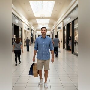 Chaps Men’s Blue and White Casual Quick Dry Shirt